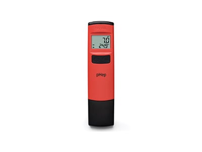 Red pocket pH tester from Hanna Instruments.